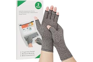 HSGEZUOQI 2-Pair Arthritis Compression Gloves for Alleviate Rheumatoid Osteoarthritis, Carpal Tunnel Raynauds Disease, Fingerless Design Breathable & Moisture, Women and Men (Gray, Small)