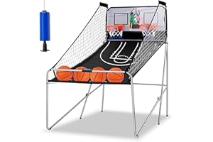 Candockway Foldable Electronic Dual Basketball Arcade Game,Double Shot 2Player,8 Game Options w/4 Balls LED Scoring System & Indoor Basketball Game for Kids, Youth Adults
