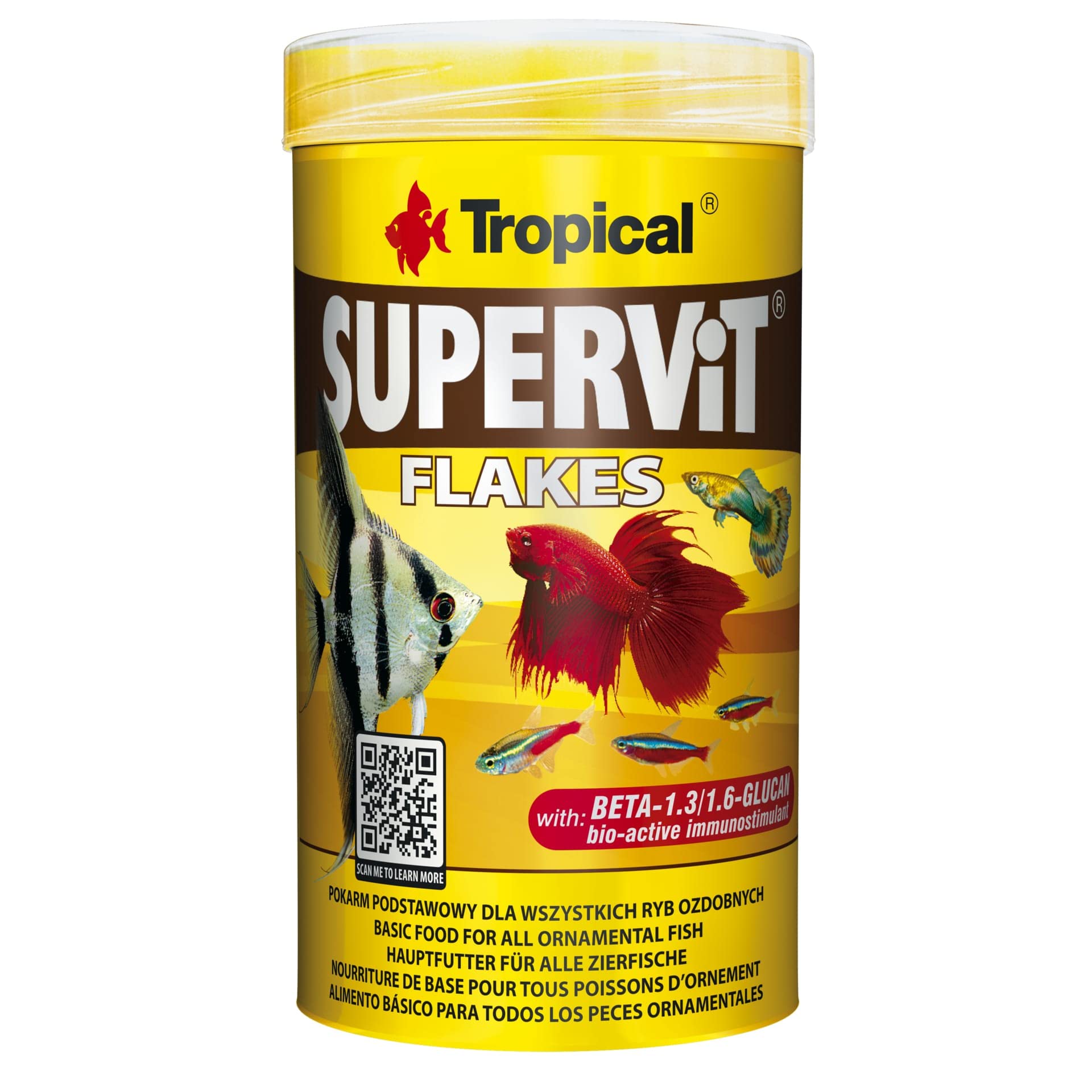 SUPERVIT 250ml / 50g - multi-ingredient flake food for omnivorous & carnivorous fish (immune support, growth & color enhancement)