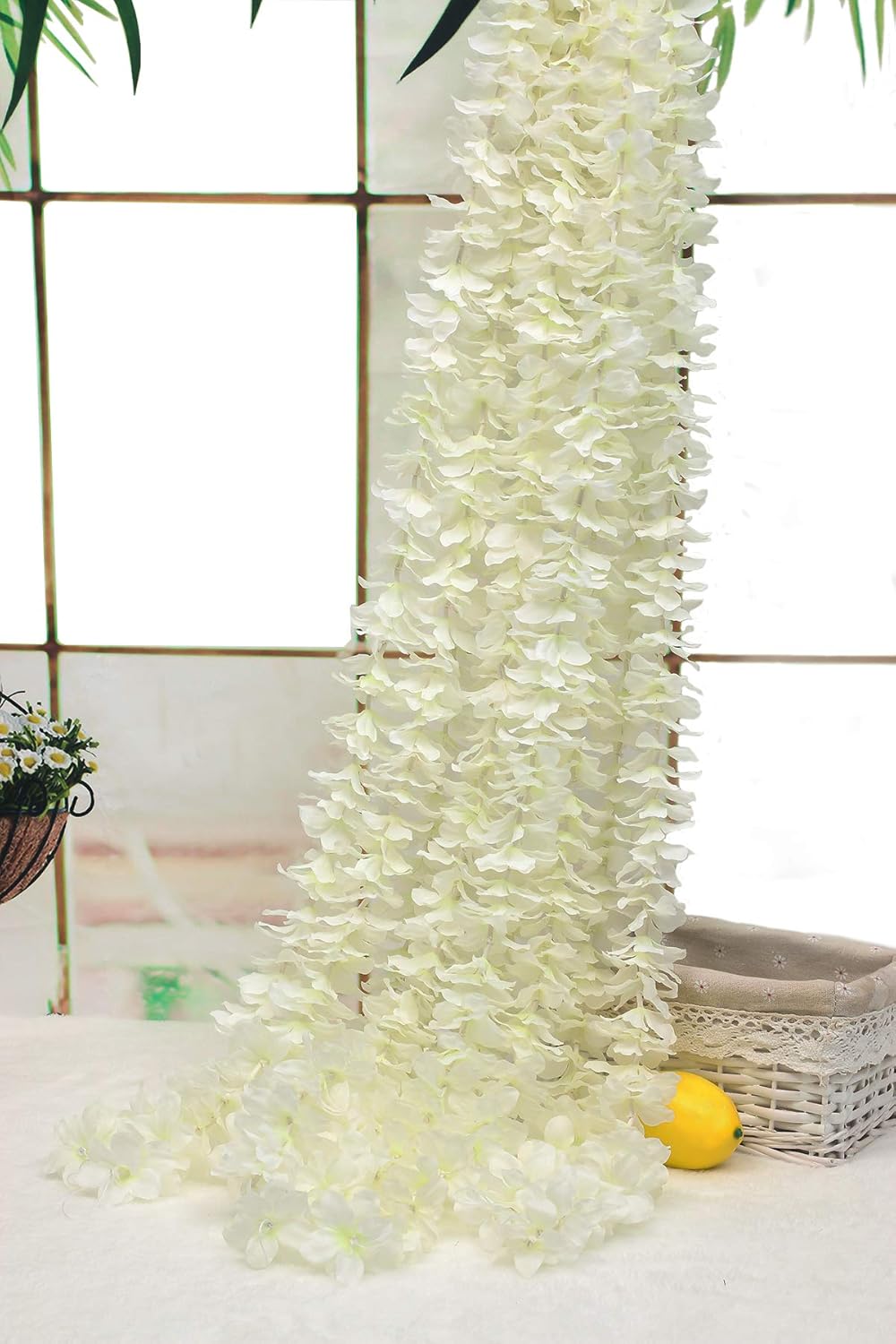 Amazon Com Charmly 10pcs Fake Silk Cattleya Flower Garlands Hanging Vine Cherry Blossom Petals String Vine For Wedding Home Garden Party Decor Each Vine 3 28ft Long White Furniture Decor