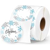 Whaline Winter Christmas Direct Thermal Labels Stickers Blue Silver Snowflake Self-Adhesive Printer Decals for Xmas Holiday DIY Candle Name Tag Logo Design, 500 Pcs