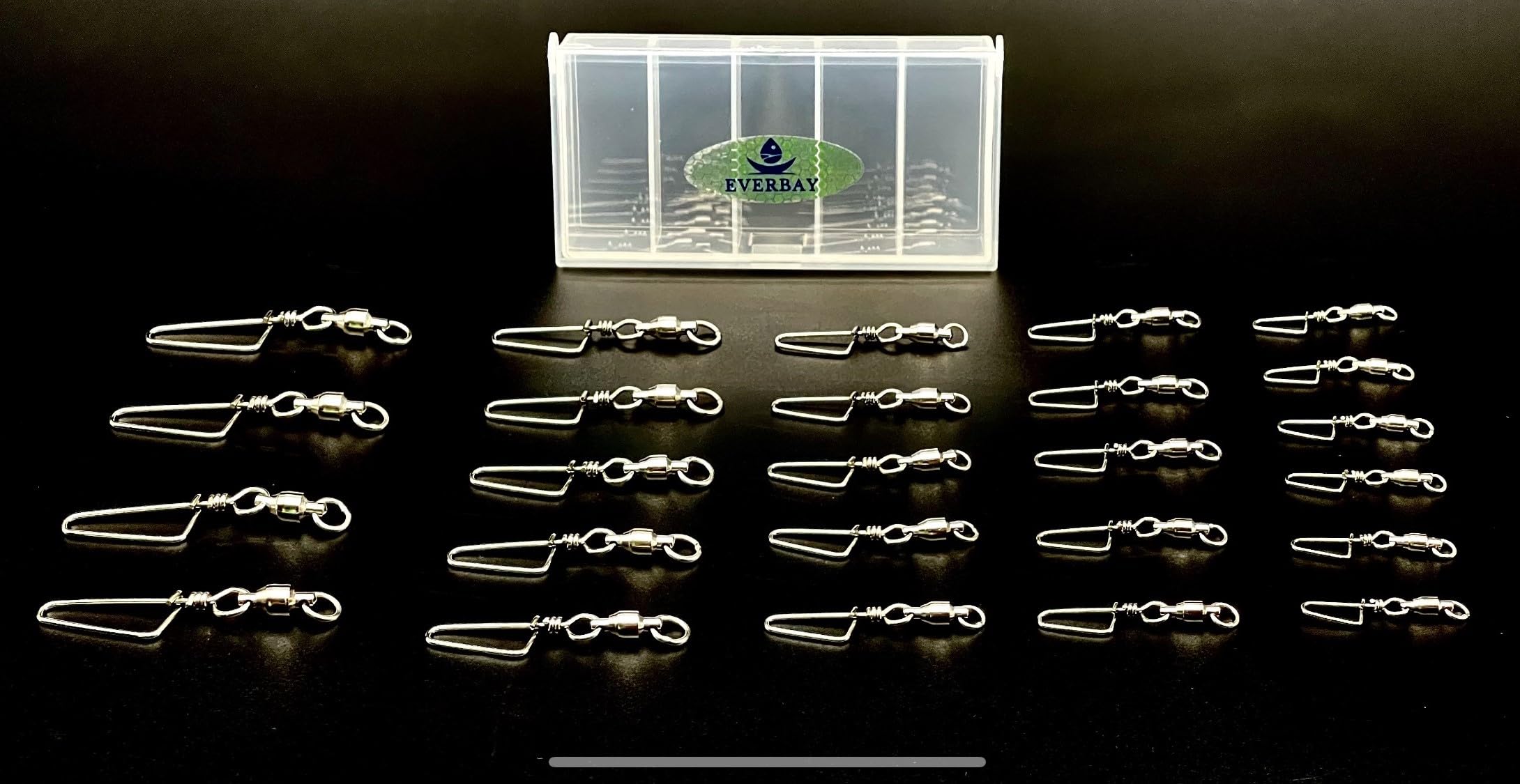 EVERBAY Stainless Steel Fishing Swivels with Snap Fishing Set Line Connectors Hight Strength Fishing Tackle for Saltwater & Freshwater Fishing Accessories with Rings Rolling Balls Bearing - 25pcs/box