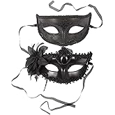 DECHOUS 2Pcs Couple Masquerade Mask Set Black - Mardi Gras Venetian Party Ball Mask for Women Men Costume Carnival Cosplay