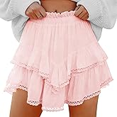 Rorzain Flowy Shorts for Women Casual Boho Ruffle Tiered Skorts High Waist Mini Skirts Golf Tennis Crochet Shorts