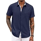 COOFANDY Men's Button Down Shirts Short Sleeve Casual Summer Beach Vacation Wedding Shirt with Pocket