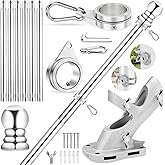 REERON Flag Pole for Outside House Porch Wall Mount, 7 FT No Tangle Stainless Steel Spinning Flagpole Kit with 1" 360° Metal Flag Pole Rings Clips & 2-Position Holder for 3x5' 4x6' American Flags