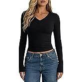 Am Direct Long Sleeve Shirts for Women Trendy Basic V Neck Crop Tops 2026 Spring Casual Going Out Top