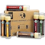 USDA Organic Lip Balm 6-Pack Stocking Stuffer by Earth's Daughter - Fruit Flavors, Beeswax, Coconut Oil, Vitamin E - Best Lip