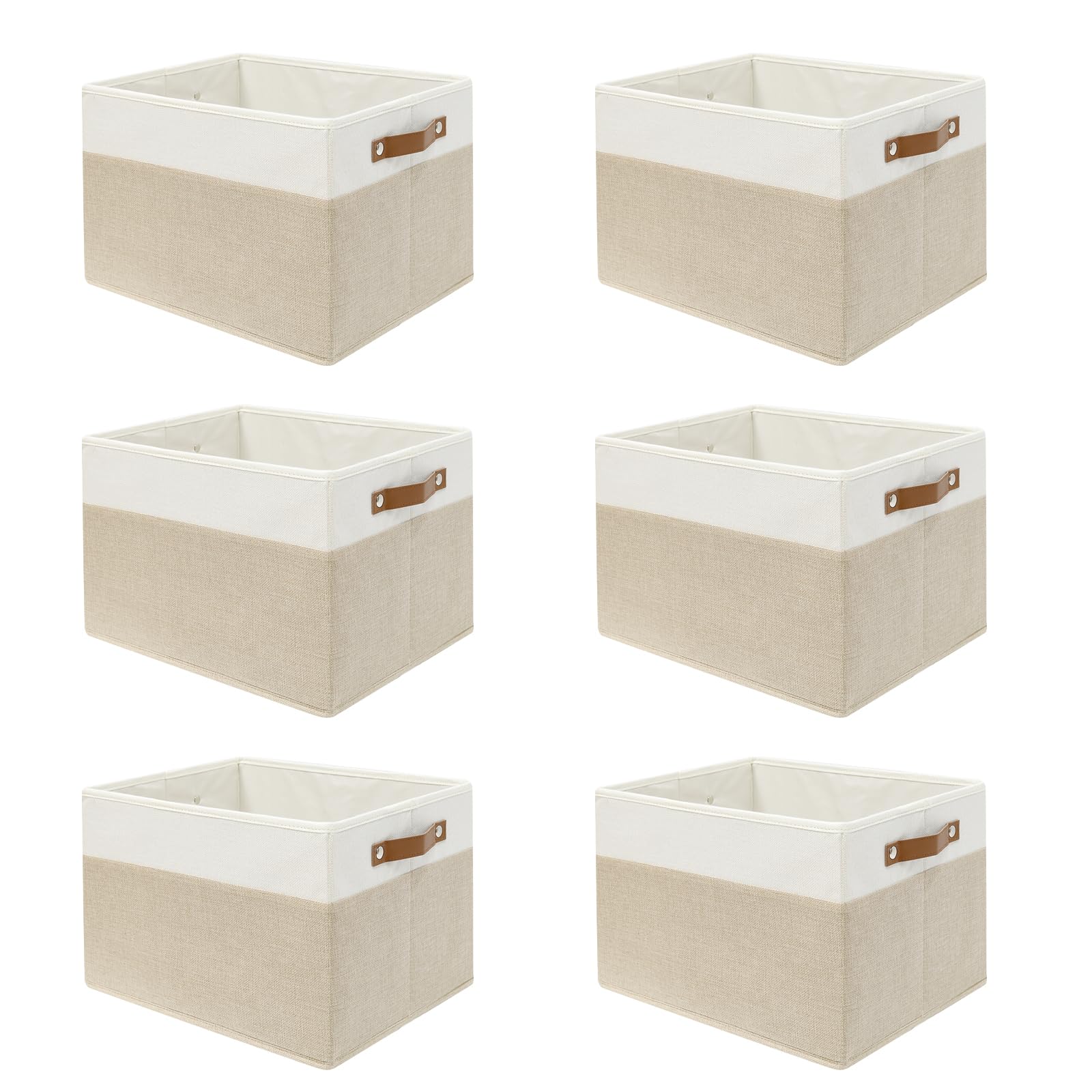 Photo 1 of SNWDN 6 Pack Fabric Storage Baskets for Organizing Collapsible Fabric Storage Bins with Handles for Home and Office Organizing (White/Beige 15''Lx10.2''Wx9''H)