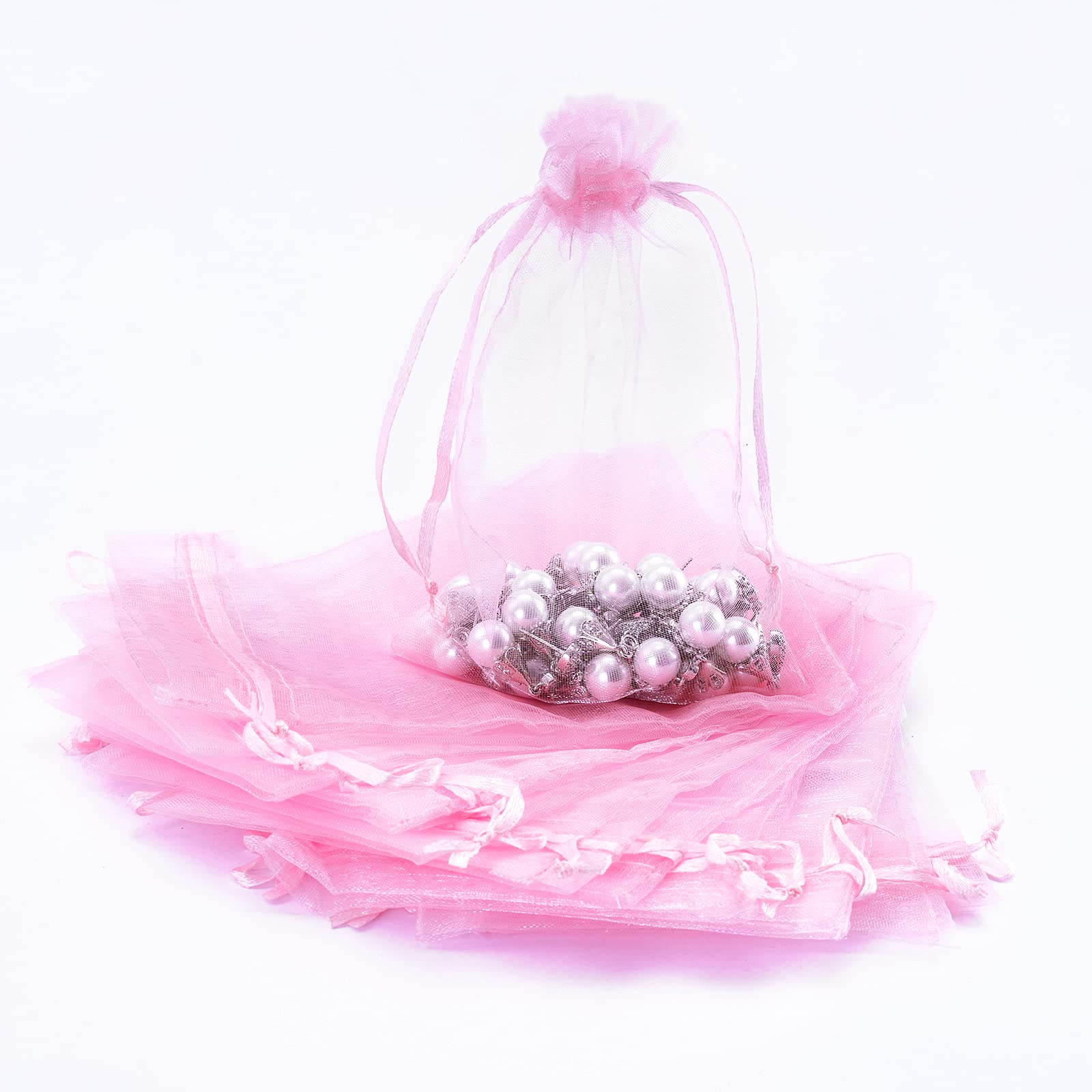 DoGeek 60pcs Pink Organza Gift Bags Medium 10 x 15cm Drawstring Jewelry Pouches Wedding Party Favour and Candy Bags (10 X 15 CM, Pink) — image 1