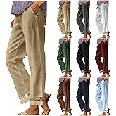 Linen Pants Women with Pockets Lace Hem 2026 Spring Summer Palazzo Wide Leg Trousers Travel Beach Vacation Outfits