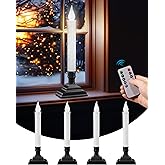 SURAIELEC Battery Operated Christmas Window Candles with Remote, Timer, Dimmable, Window Candle Lights with Removable Candle Holders, Christmas Candles for Window, Mantel, Matte Black, 4-Pack