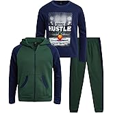 Pro Athlete Boys Tracksuit Set - 3 Piece Long Sleeve Graphic Tees Fleece Zip Up Hoodie Sweatshirt and Sweatpants for Boys