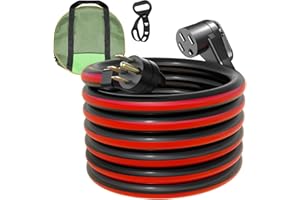 RVPLAN 25 FT 50 Amp RV/EV Extension Cord Outdoor Waterproof,4 Prong Flexible Heavy Duty STW RV Power Cord,NEMA 14-50P/R Standard Plug Suit for EV Charging and RV Trailer Campers, Black-Red,ETL