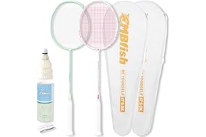 MBFISH Badminton Racket Set with 2 Carbon Fiber Racquets 5U, 3 Shuttlecocks, 2 Racket Grip Tapes and 2 Badminton Bag - Perfect for Outdoor Games and Gym 5U
