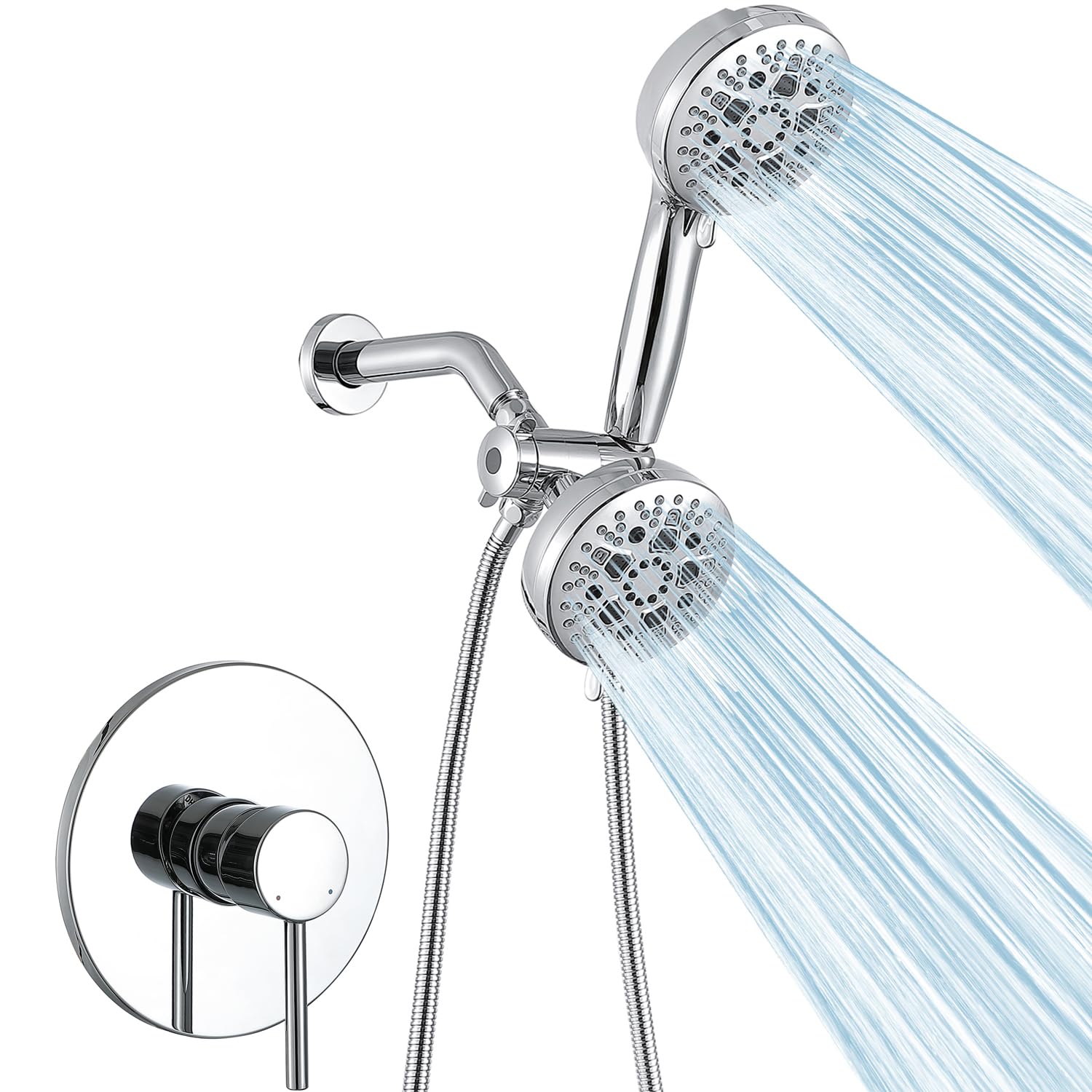 Photo 1 of * similar *Matte Black Shower System - Dual Shower Head with Handheld Spray, High Pressure Rainfall Showerhead, Wall Mount Bathroom Fixture with Flexible Hose and 7 Spray Modes (Chrome)