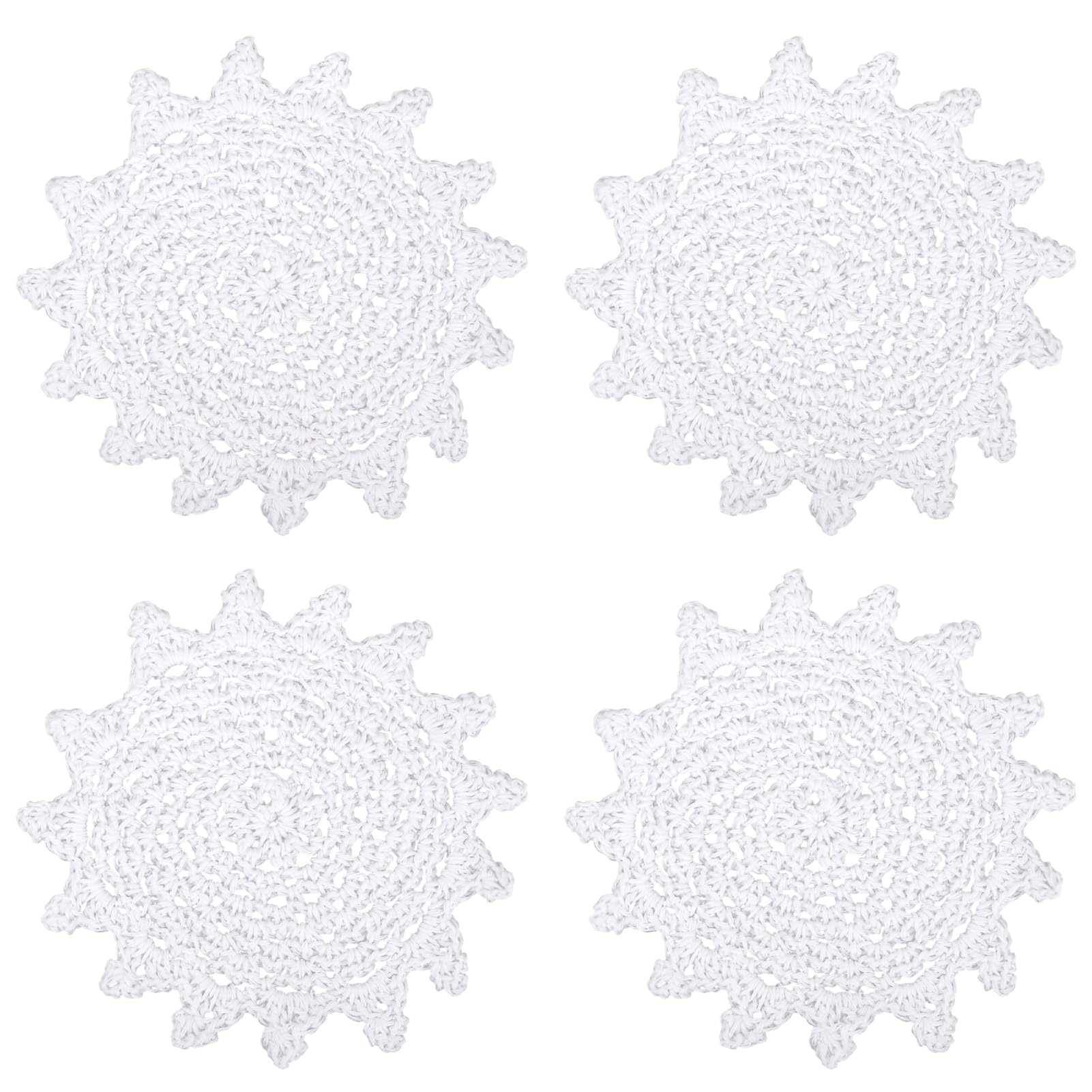 kilofly Crochet Cotton Lace Table Placemats Doilies Value Pack, 4pc, White, Net, 6 inch