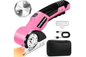 MILTNK Cordless Electric Scissors, Rechargeable Rotary Cardboard Cutter, Automatic Box Cutter with LED Light, Safety Lock, Extra Blades, Electric Scissors for Fabric Leather Carpet Plastic Cloth Carton, Pink