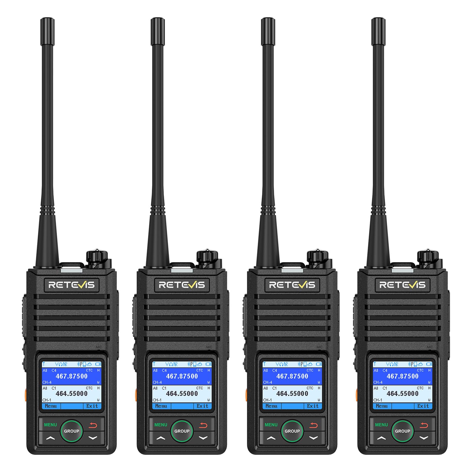 Photo 1 of Retevis RB58 Business Walkie Talkies (4-Pack) – IP54 Water Resistant Two-Way Radios with Noise Cancelling, 300,000 sq. ft/25 Floor Range,Bluetooth, Custom APP, Group Call, NOAA, 1800mAh