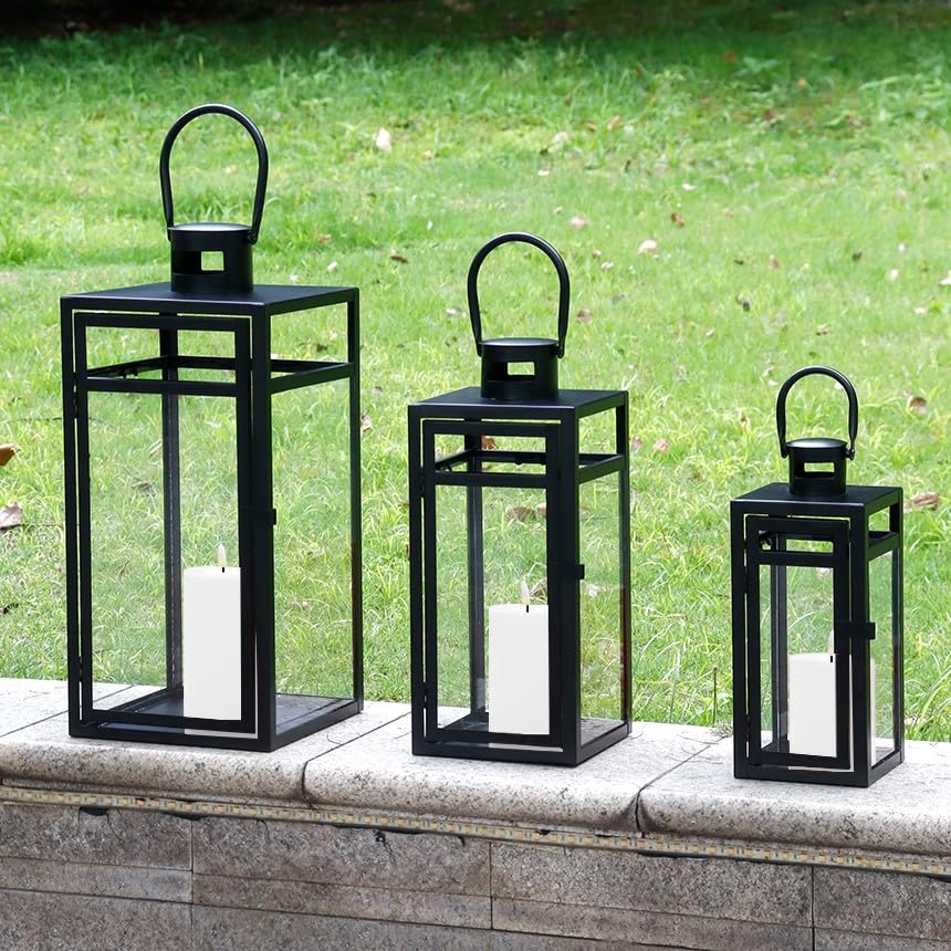 TRIROCKS Stainless Steel Lantern Set of 3 Assorted Sizes (12/15/19
