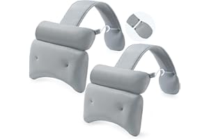 Hugabow 2-Pack Large Pillows for Hot Tub (Grey) – Dual-Section Head & Neck Support Cushion for Spa & Chaise Lounge, Removable