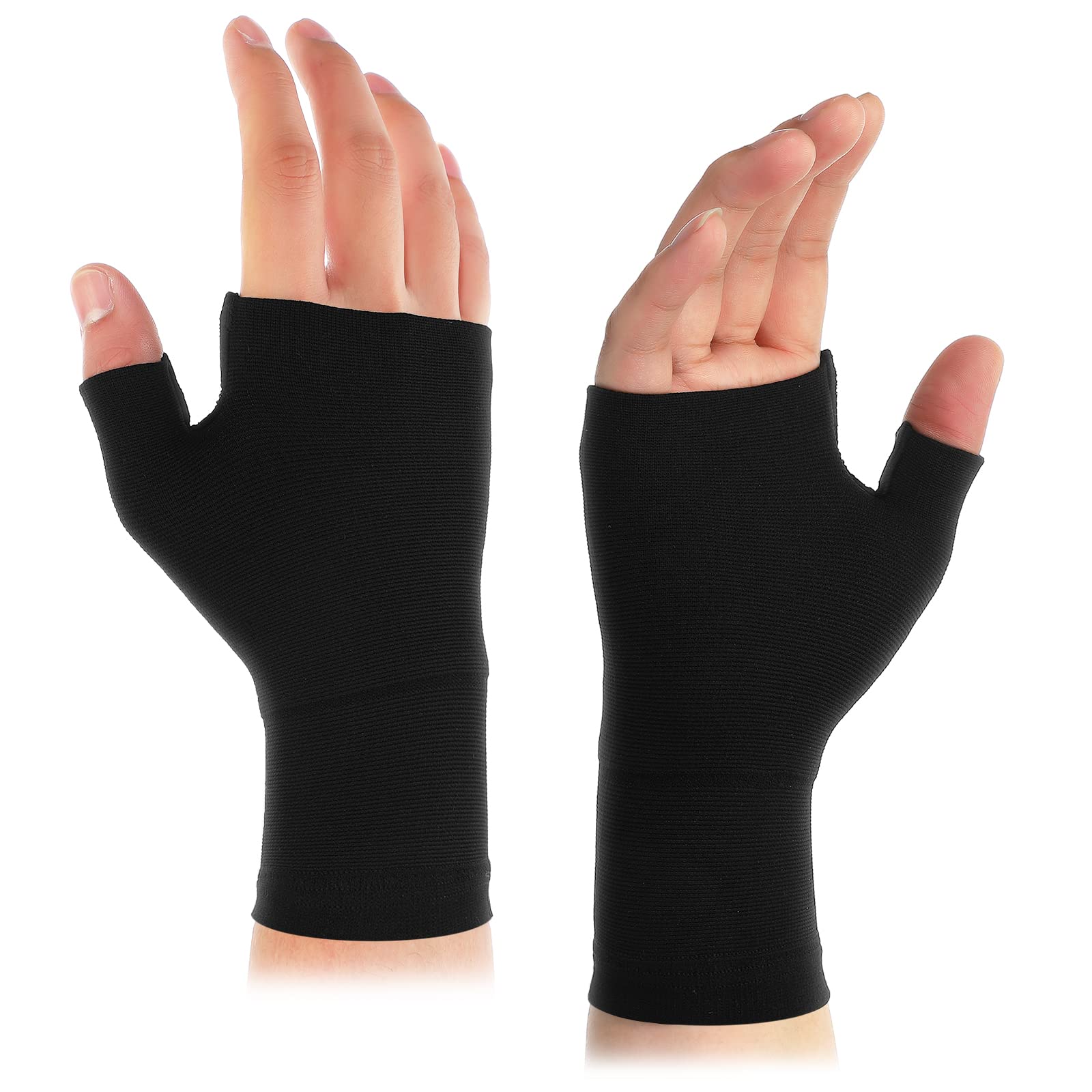 Geyoga 2 Pcs Compression Wrist Support Thumb Wrist Splint Breathable Wrist and Thumb Support Elastic Wrist Brace Hand Supports for Women Men Sports (Black,Medium)