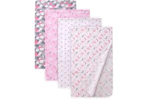 Waoot Kdet Cotton Flannel Receiving Blankets 4 Pcs, Baby Swaddle Blankets, Infant Flannel Blanket 30 X 40 Inch for Boy Girl (Style3)