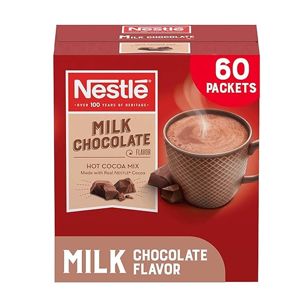 NESTLE HOT CHOCOLATE PACKETS, MILK CHOCOLATE FLAVOR HOT COCOA MIX, MADE WITH REAL COCOA, 0.71 OZ SACHETS, BULK PACK (60 COUNT)