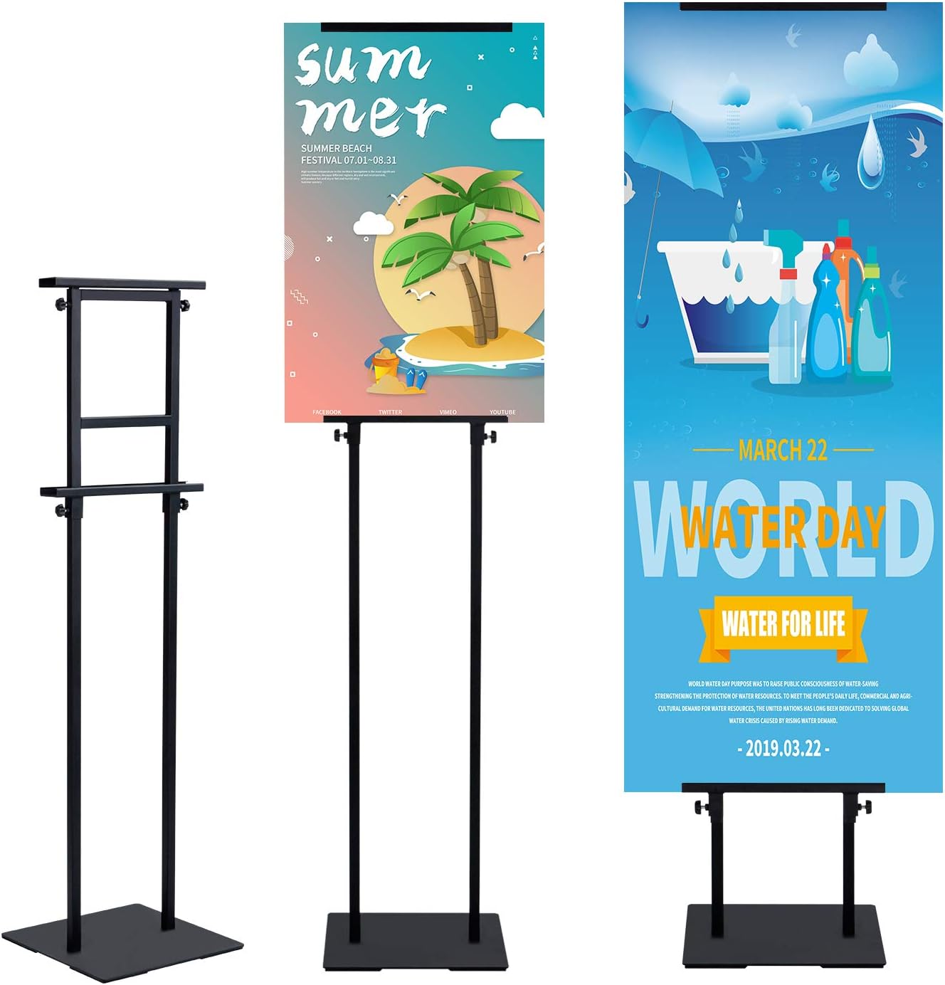 T-SIGN Heavy Duty Poster Stand with Non-Slip Mat Base, Adjustable Pedestal Sign Stand Up to 78 inch, Double Side Floor Banner Stand for Board & Foam Display