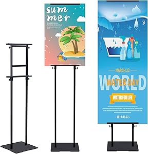 T-SIGN Heavy Duty Poster Stand with Non-Slip Mat Base, Adjustable Pedestal Sign Stand Up to 78 inch, Double Side Floor Banner Stand for Board & Foam Display