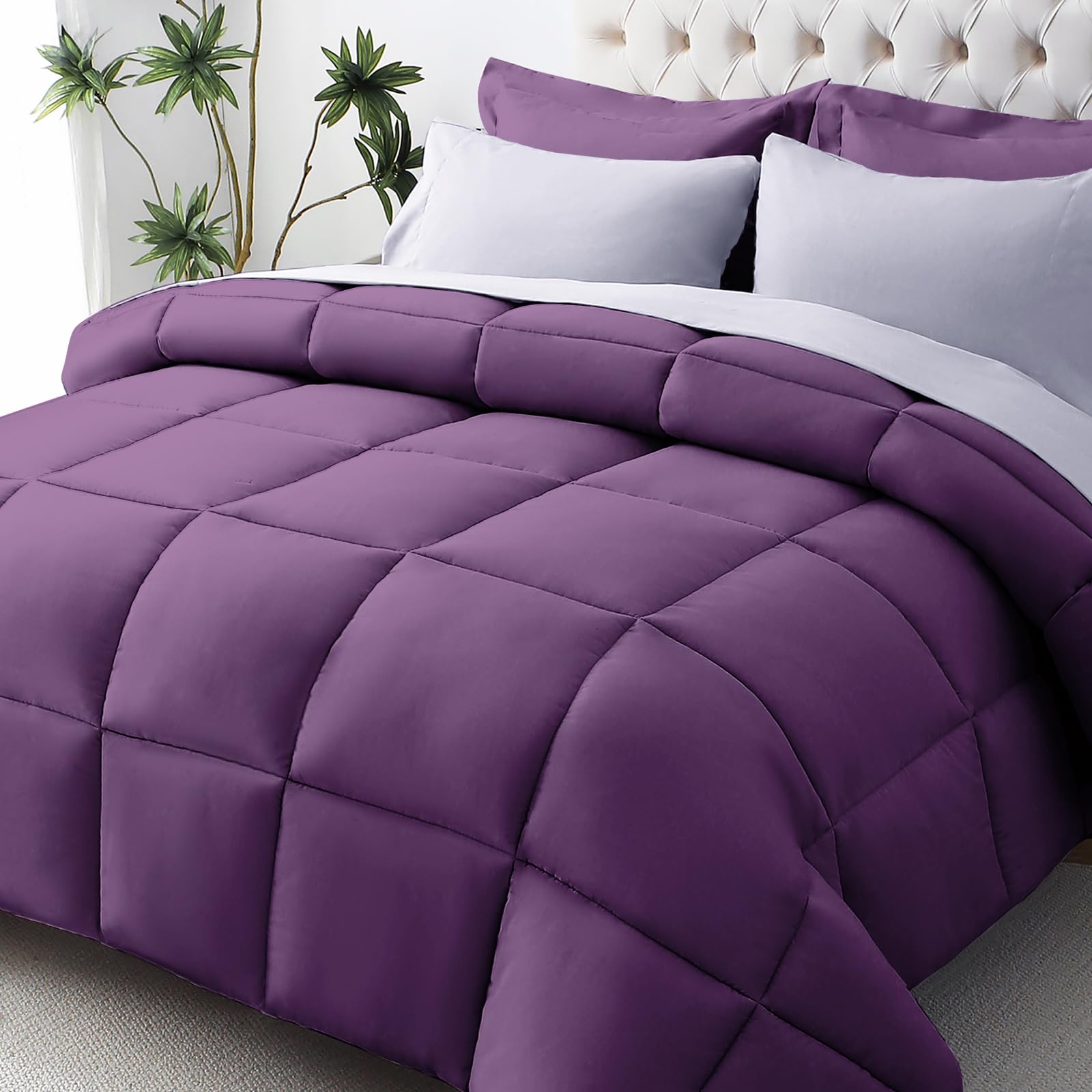 JOLLYVOGUE Queen Comforter Set, Ultra-Soft Bed in a Bag Queen Size 7 Pieces, Oeko-TEX Certified Bedding Set with Down Alternative Comforter, Sheets, Pillowcases & Shams, Purple & Lavender Image
