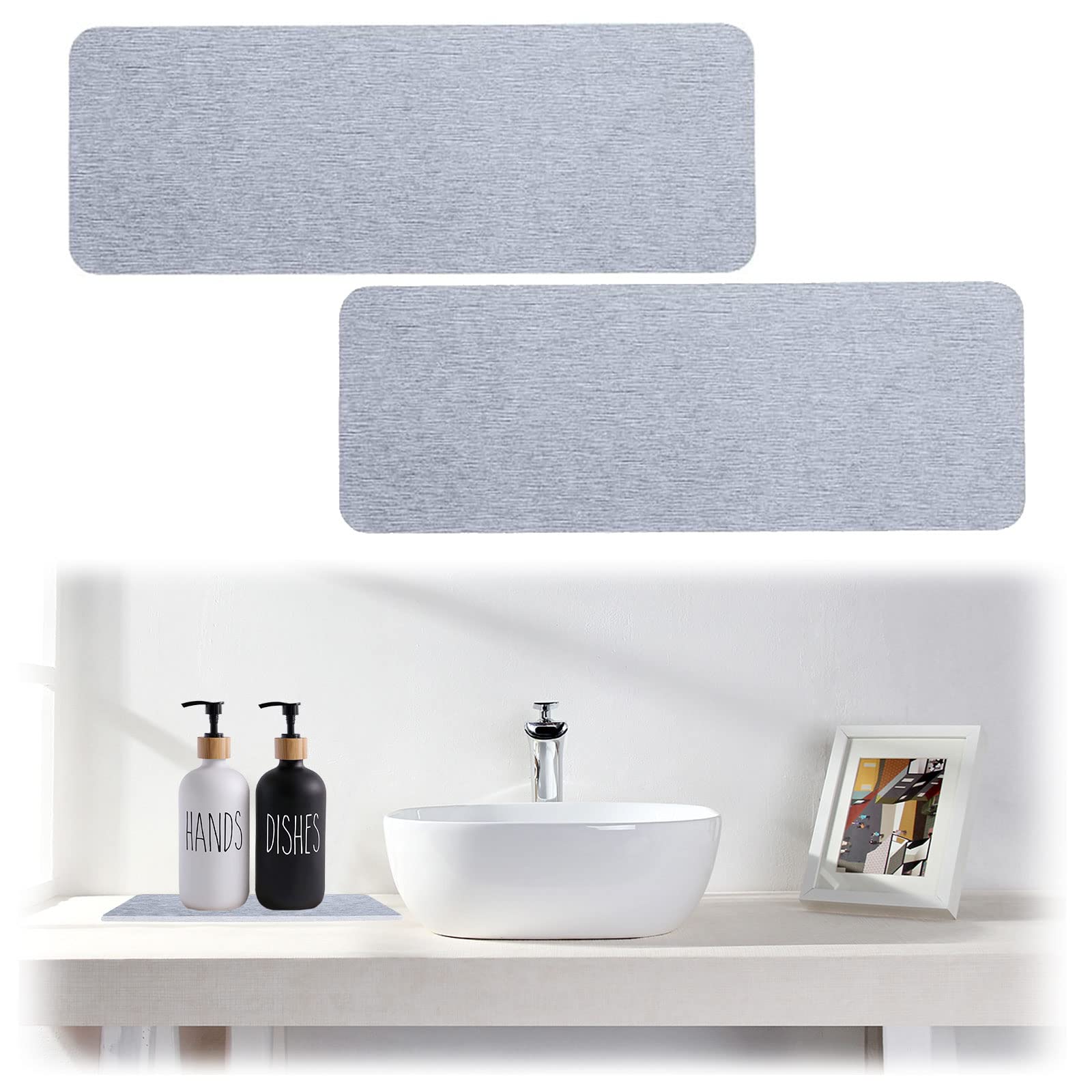 2pcs Water Absorbing Stone Tray, Diatomite Soap Dish 8.66x3.15in Water Absorbent Diatomite Coasters, Instant Dry Sink Organizer Sink Tray, Sink Fast Drying Stone For Home Kitchen (Gray)