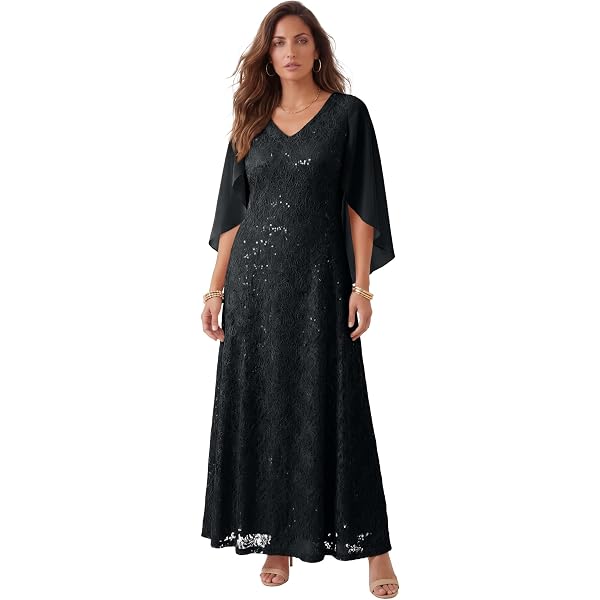 romans dresses plus size Amazon.com: Roaman's Women's Plus Size Beaded V-Neck 3/4 Sleeve Sleeve Maxi  Gown