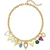 LILIE&WHITE Gold Cross Charms Necklace Trendy Heart Pendant Necklace Chunky Gold Necklaces Fashion Pearl Heart Flower Choker Necklaces Jewelry