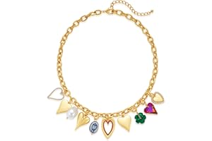 LILIE&WHITE Gold Charms Necklace For Women With Colorful Heart Necklace Chunky Gold Necklace Fashion Pearl Heart Flower Choke