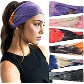 DRESHOW 6 Pack Yoga Sports Headbands for Women Elastic Non-Slip Printed Headbands Running Workout Hair Bands