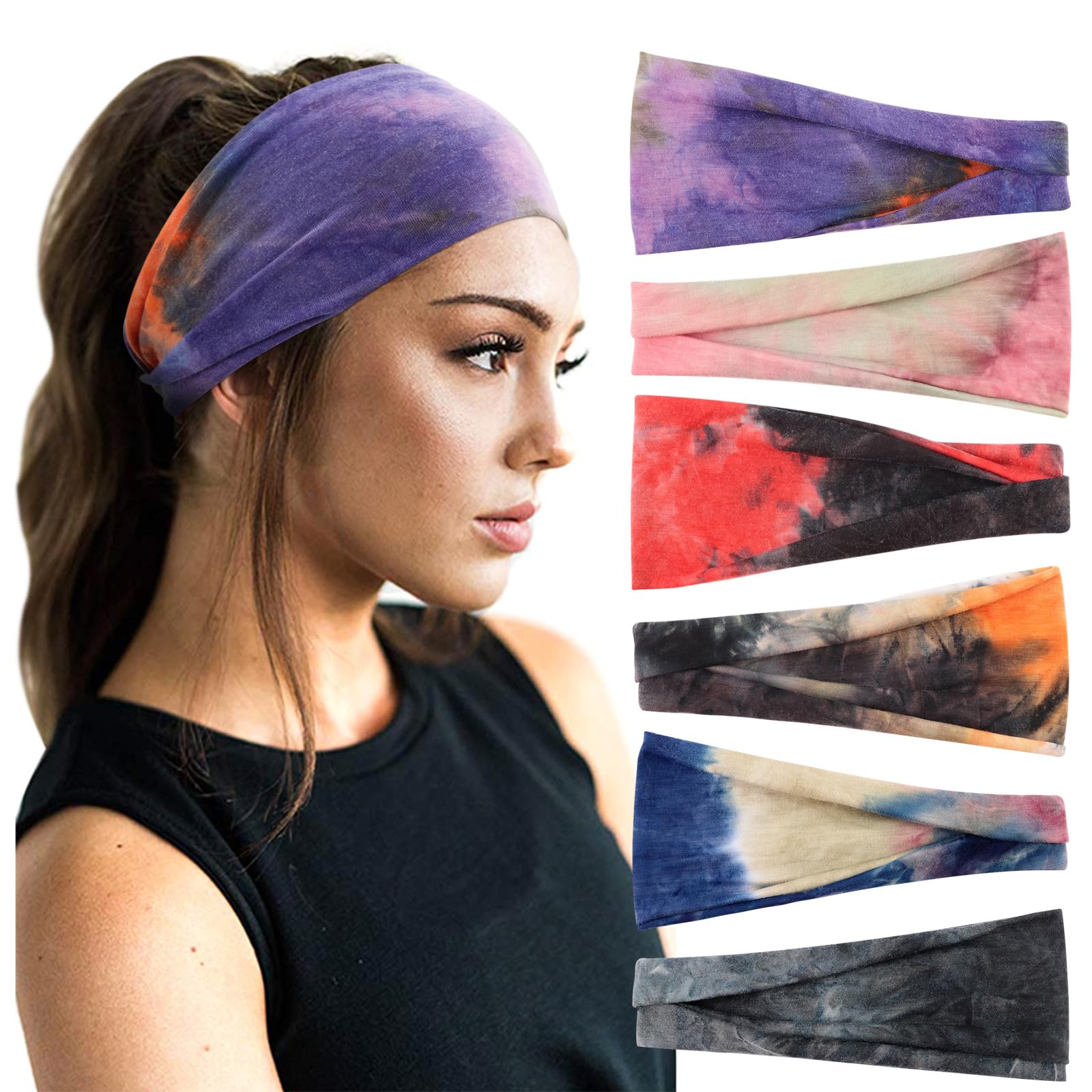 DRESHOW 6 Pack Headbands for Women Wide Elastic Hair Bands Head Wrap Hair Accessories — image 1
