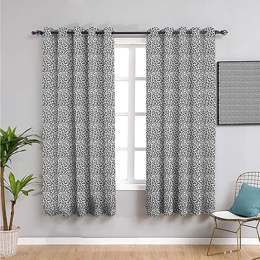 Leopard Print Blackout Curtain, Curtains 84 inch Length Black and White Graphic Style Wild