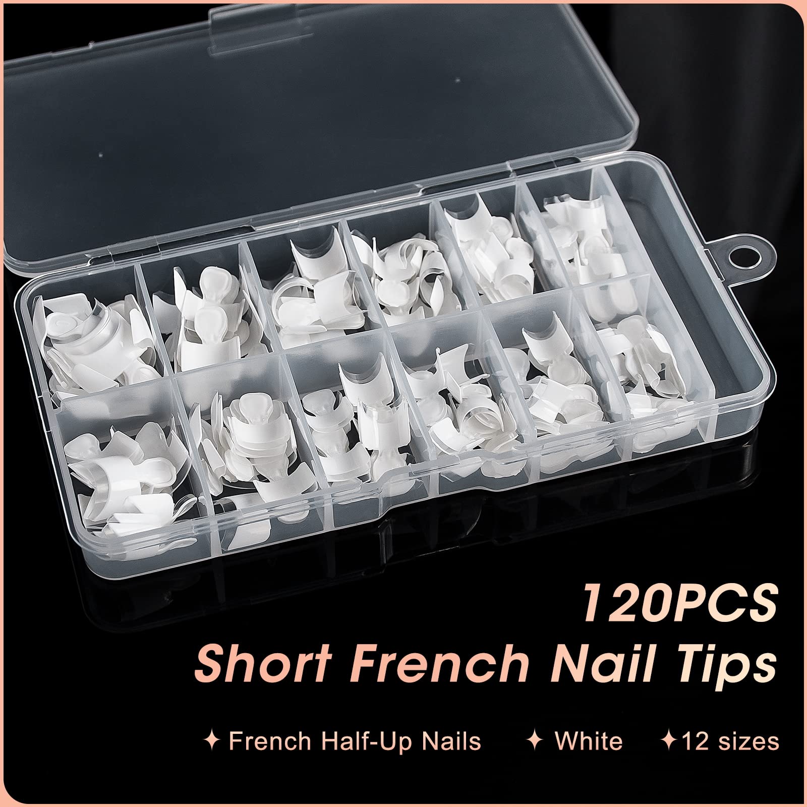 Ranrose French Nail Tips 120PCS Short Square Half Cover Nail Tips Press On Nails 12 Sizes French Fake Nails Acrylic White Nail Tips with Box - Image 6