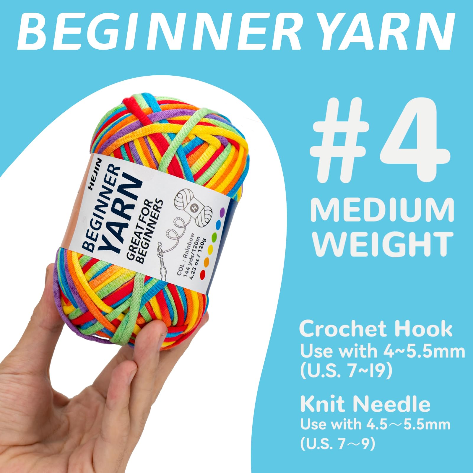 120g Rainbow Color Yarn for Crocheting and Knitting; Rainbow Yarn for Beginners with Easy-to-See Stitches;Worsted-Weight Medium #4;Yarn for Beginners Crochet Kit Making