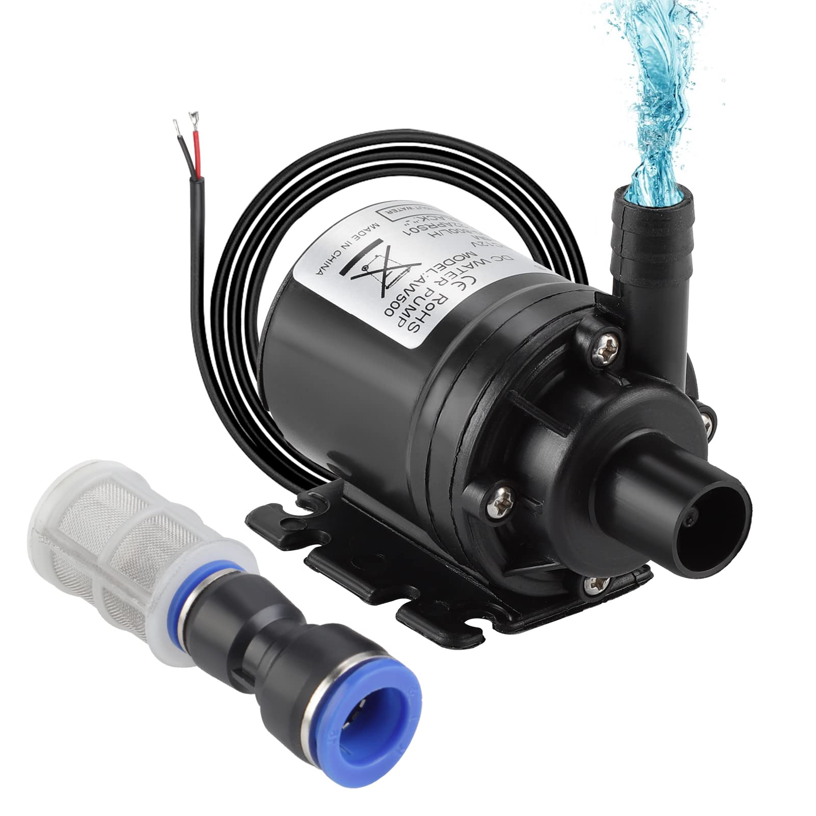 HSEAMALL DC 12V Mini Water Pump with Filter,Submersible brushless Water Pump Amphibious Pump for Pond Aquarium Fish Tank for Pond Aquarium Fish Tank Solar Fountain Pond Water Circulation