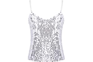 LiiYii Kids Girls Sparkly Jazz Dance Tank Tops Gymnastic Tees Shiny Sequins Dancing Shirt Fitness Mini Cami