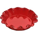 Emile Henry Made In France Burgundy Ruffled Pie Dish 10.5" X2.5"