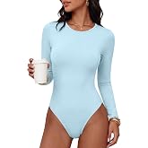 ANRABESS Women Long Sleeve Bodysuits UPF 50+ | Sun Protection Soft Stretchy,Crew Neck Slim Fit Body Suit Top,Spring Fall Layer,Casual Vacation &amp; Work Office Everyday Wear