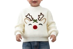 Cudtum Kids Christmas Sweater Baby Boy Girls Knit Sweaters Holly Jolly Santa Crewneck Pullover Sweater Winter Clothes Tops