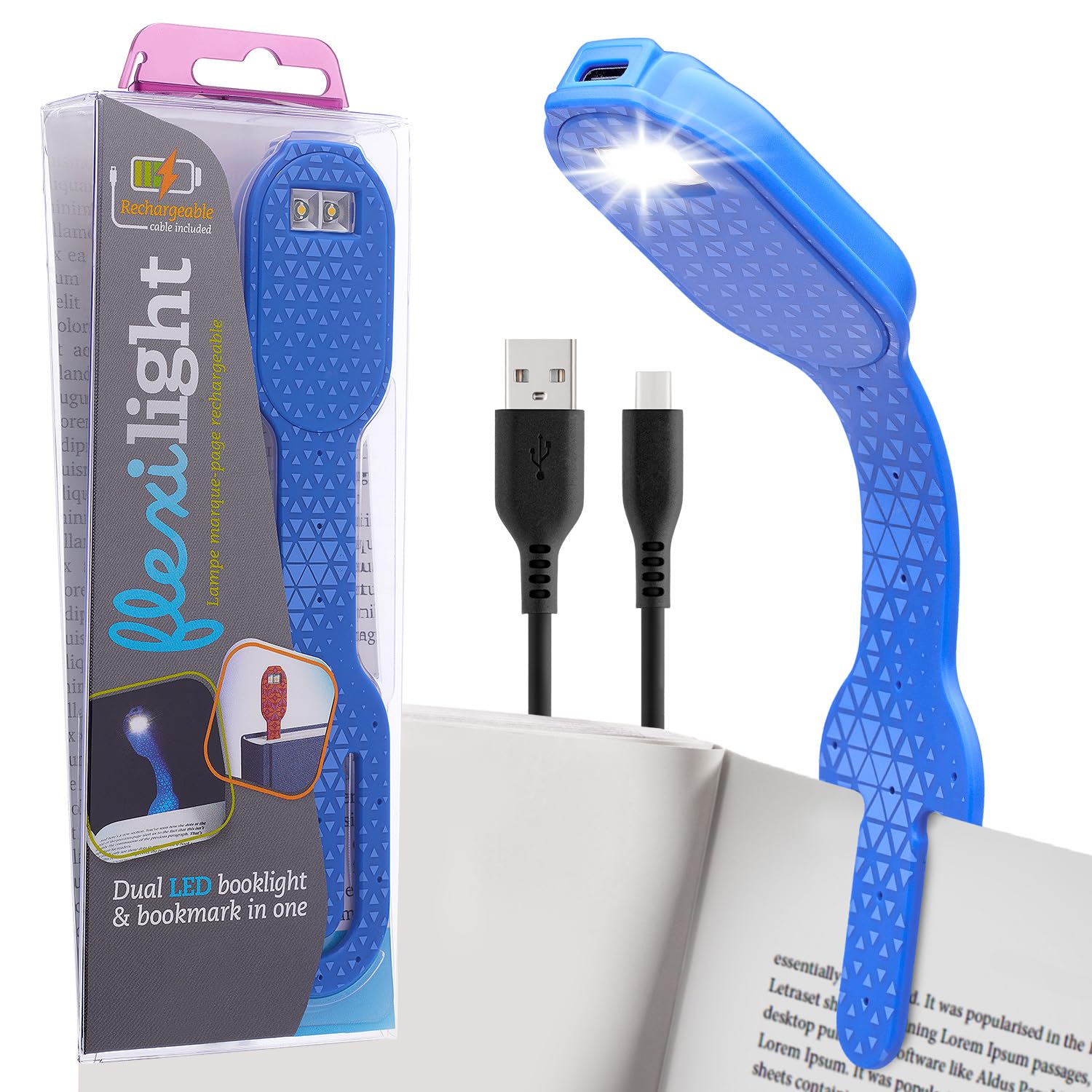 Gifts for Readers & Writers Flexilight USB Rechargeable 2-in-1 LED Reading Light | Bookmark & Clip-On Book Light | Reading Lamp for Children & Adults | Book Torch | Essential Book Accessories