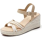 Tilocow Espadrilles Wedges for Women Knit Platform Heels Open Toe Ankle Strap Sandals Beach Casual Dress Shoes