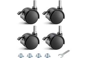 ANDUTEES Stem Casters, 1.5 Inch Furniture Casters Set of 4, Threaded Stem Diameter 5/16" Plastic Locking Caster Wheels, Black Swivel Small Castors with T-Nuts, for Table, Cabinet, Storage Rack