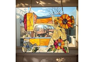 XISZYS Sewing Machine Christmas Ornament Acrylic Suncatcher with Floral Design Stained Glass Effect Window Hanging Gifts for Sewer and Quilter Craft Room Garden Decor Crafter Birthday Present