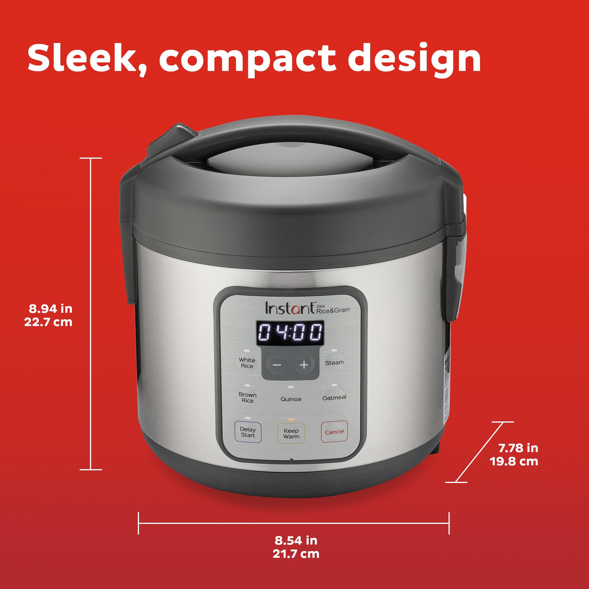 Instant Pot Zest 8 Cup One Touch Rice Cooker, From the Makers of Instant Pot, Steamer, Cooks Rice, Grains, Quinoa and Oatmeal, 8-cup cooked/4-cup uncooked, No Pressure Cooking Functionality